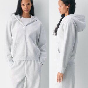 Aritzia Perfect Zip Up Hoodie in Heather Cloud White
